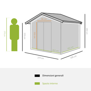 EASYCOMFORT  Casetta da Giardino Porta Utensili in Lamiera di Acciaio, Capanno da Giardino in Acciaio con Porte Scorrevoli, 277x195x192cm, Verde