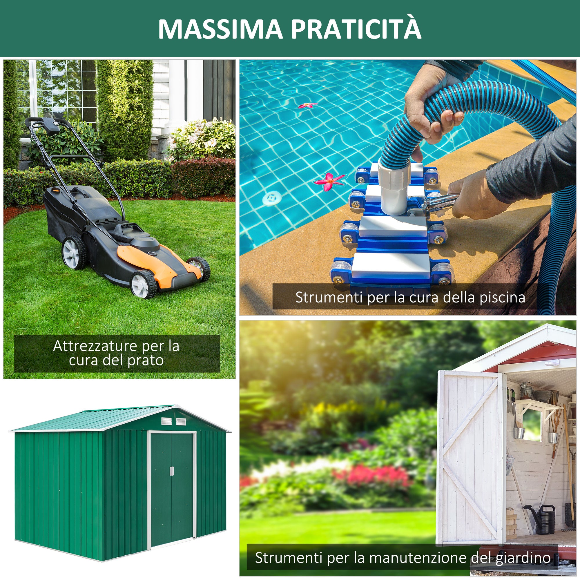 EASYCOMFORT  Casetta da Giardino Porta Utensili in Lamiera di Acciaio, Capanno da Giardino in Acciaio con Porte Scorrevoli, 277x195x192cm, Verde