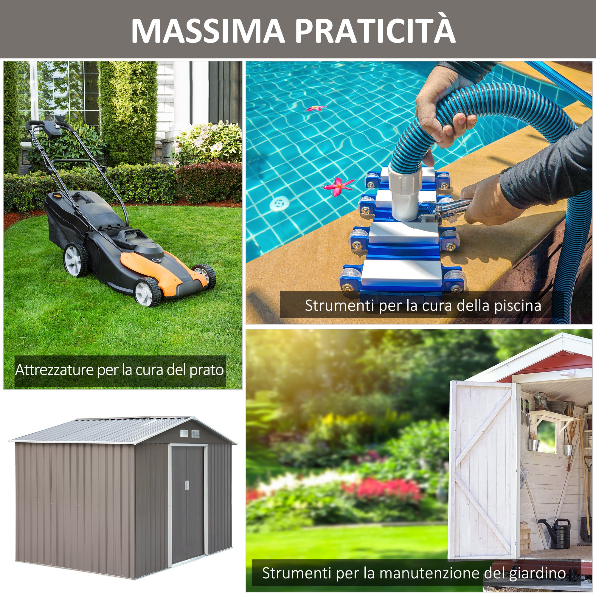 EASYCOMFORT  Casetta da Giardino Porta Utensili in Lamiera di Acciaio, Capanno da Giardino in Acciaio con Porte Scorrevoli, 277x195x192cm, Grigio