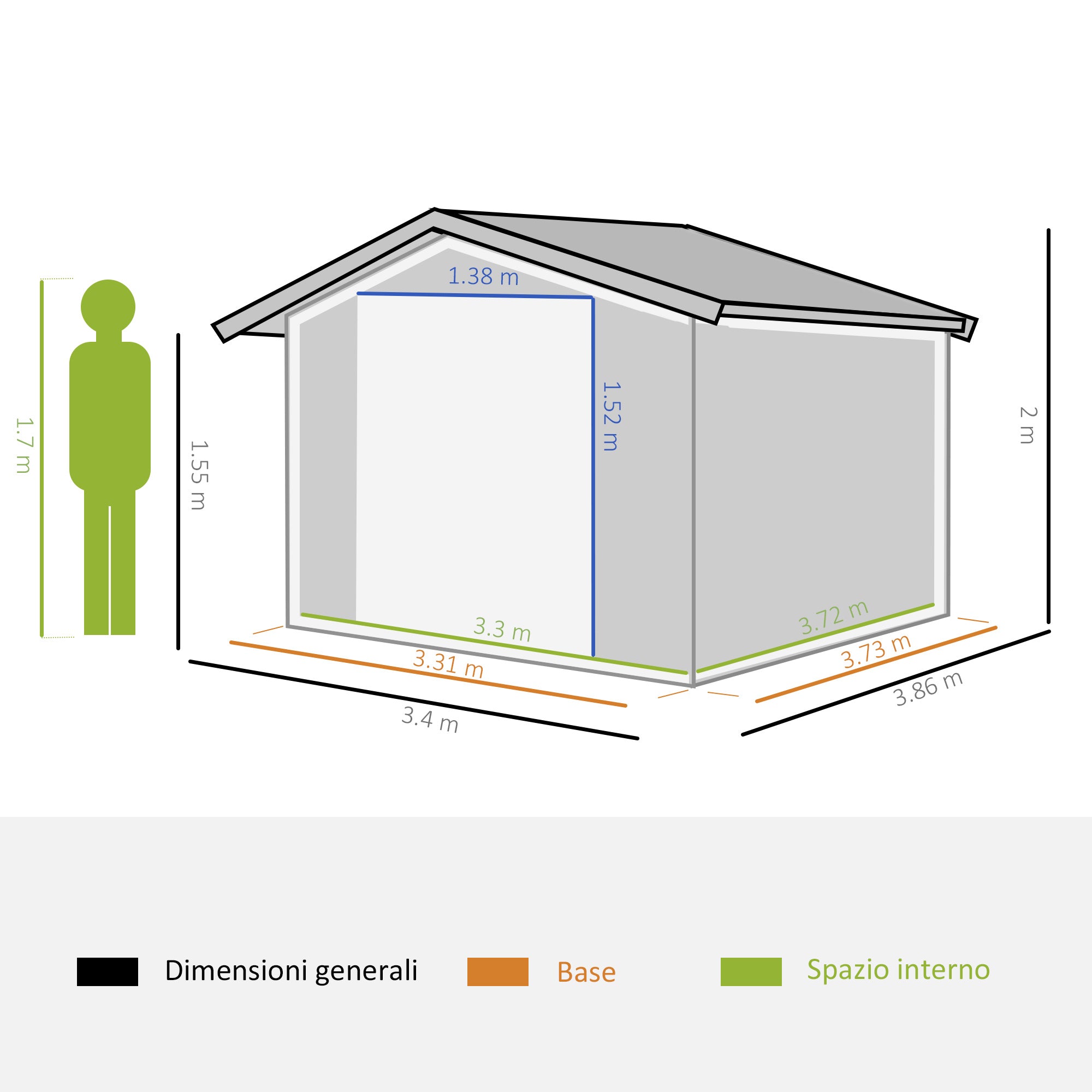 EASYCOMFORT Casetta da Giardino con 2 Porte Scorrevoli e 4 Prese d'Aria in Acciaio e PP, 340x386x200cm, Verde