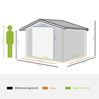 EASYCOMFORT Casetta da Giardino con 2 Porte Scorrevoli e 4 Prese d'Aria in Acciaio e PP, 340x386x200cm, Verde