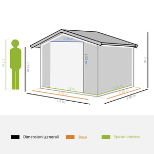 EASYCOMFORT Casetta da Giardino con 2 Porte Scorrevoli e 4 Prese d'Aria in Acciaio e PP, 340x386x200cm, Verde