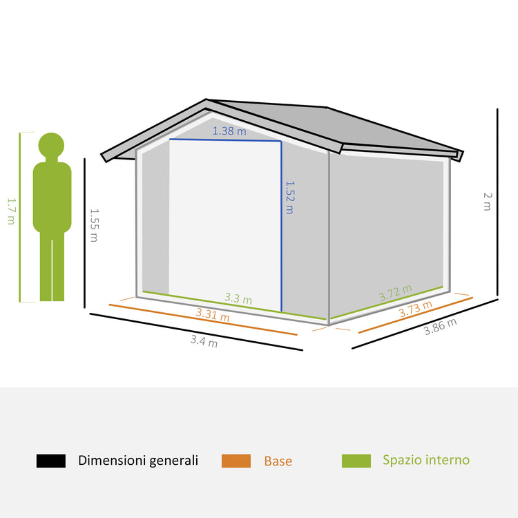 EASYCOMFORT Casetta da Giardino con 2 Porte Scorrevoli e 4 Prese d'Aria in Acciaio e PP, 340x386x200cm, Verde