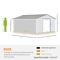 Easycomfort Casetta da Giardino con Porte Scorrevoli e Tetto Inclinato, in Acciaio, 340x386x200 cm, Grigio