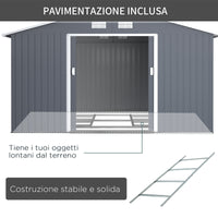 EASYCOMFORT  Casetta da Giardino Porta Utensili in Lamiera di Acciaio, Capanno da Giardino in Acciaio con Porte Scorrevoli, 340x386x200cm, Grigio