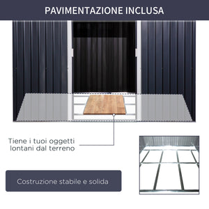 EasyComfort Casetta da Giardino con 2 Porte Scorrevoli e 4 Prese d'Aria, in Acciaio e PP, 322x277x192 cm, Grigio