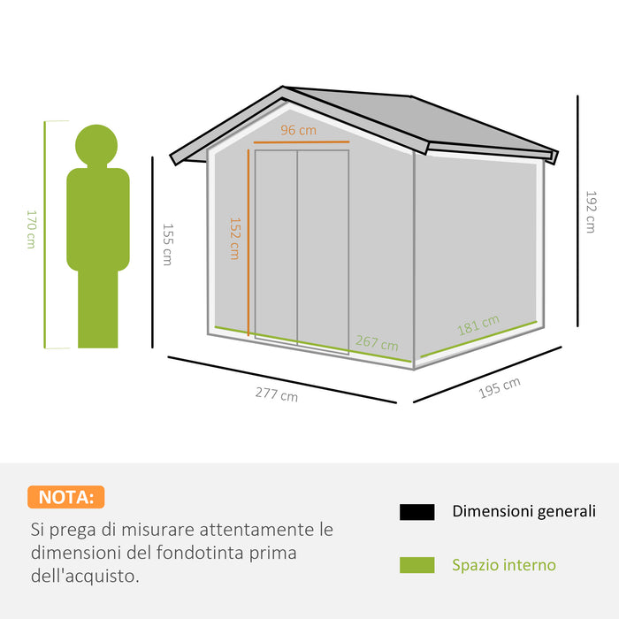 Easycomfort Casetta da Giardino con 2 Porte Scorrevoli e 4 Prese d'Aria in Acciaio, 277x195x192cm, Verde Chiaro