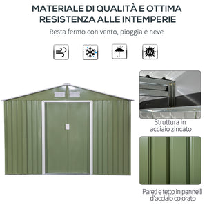 Easycomfort Casetta da Giardino con 2 Porte Scorrevoli e 4 Prese d'Aria in Acciaio, 277x195x192cm, Verde Chiaro