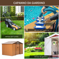 EASYCOMFORT  Casetta da Giardino Porta Utensili in Lamiera di Acciaio, Capanno da Giardino in Acciaio con Porte Scorrevoli, 277x195x192cm, Giallo