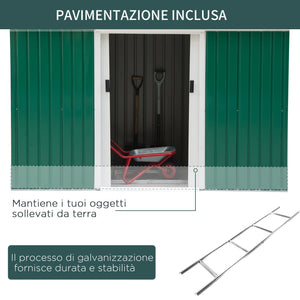 Casetta Box da Giardino in Lamiera Verde 277x130x173 cm