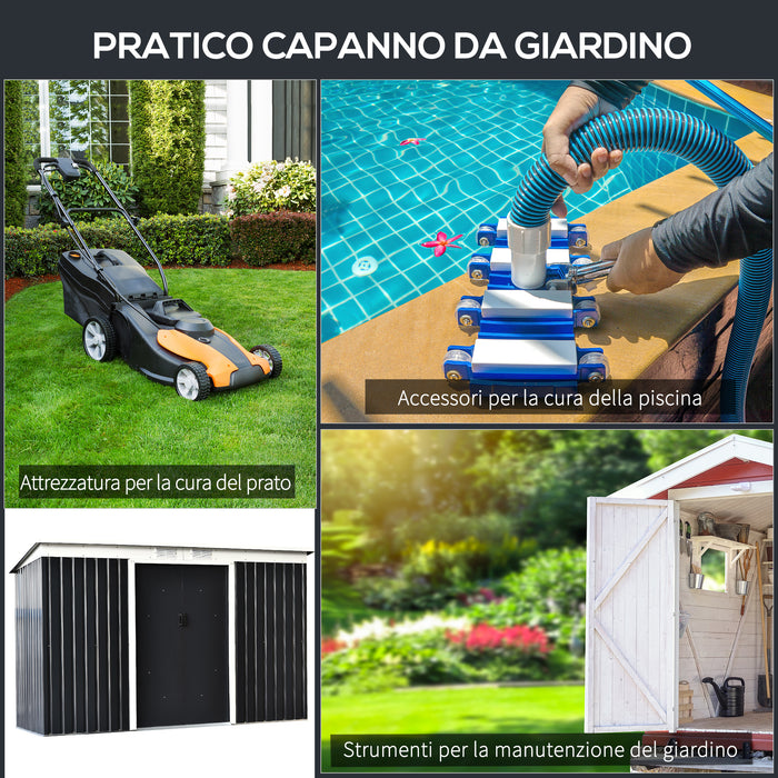 EASYCOMFORT  Casetta da Giardino Porta Utensili in Lamiera di Acciaio, Capanno da Giardino in Acciaio con Porte Scorrevoli, 280x130x172cm, Grigio-Nero