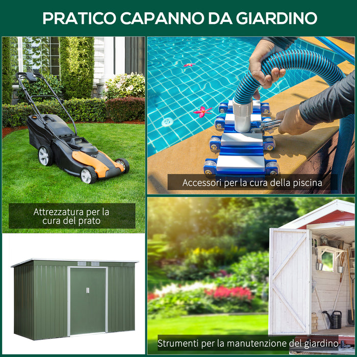 EasyComfort Casetta da Giardino Porta Utensili in Lamiera di Acciaio con Porte Scorrevoli, 280x130x172cm, Verde Chiaro