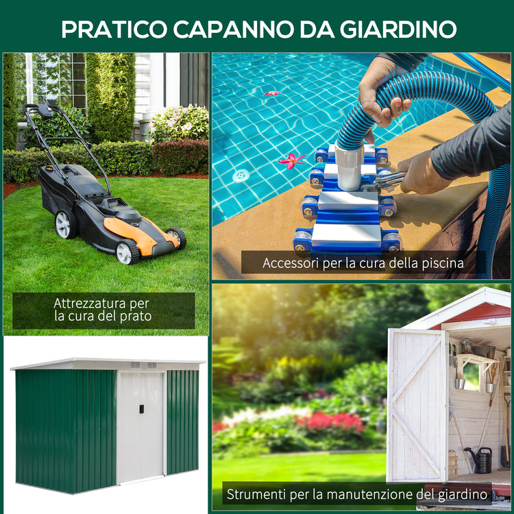 EASYCOMFORT  Casetta da Giardino Porta Utensili in Lamiera di Acciaio, Capanno da Giardino in Acciaio con Porte Scorrevoli, 280x130x172cm, Verde