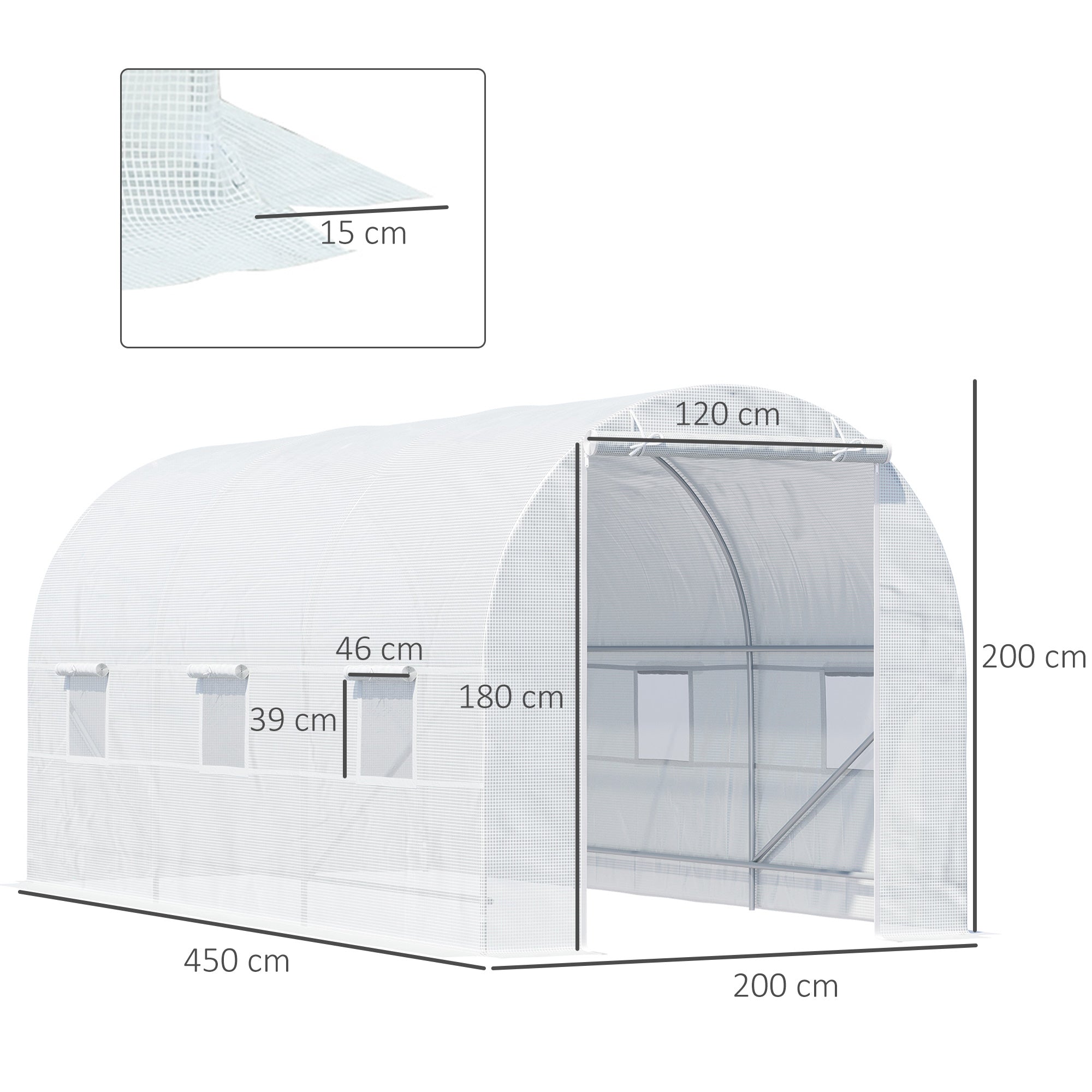 EasyComfort Serra da Giardino a Tunnel 4.5x2x2m con Copertura in PE e Tubi in Metallo, Bianco