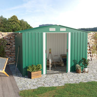 EasyComfort Casetta da Giardino Porta Utensili in Lamiera di Acciaio, Capanno da Giardino in Acciaio con Base e Porte Scorrevoli, 258x206x178cm, Verde