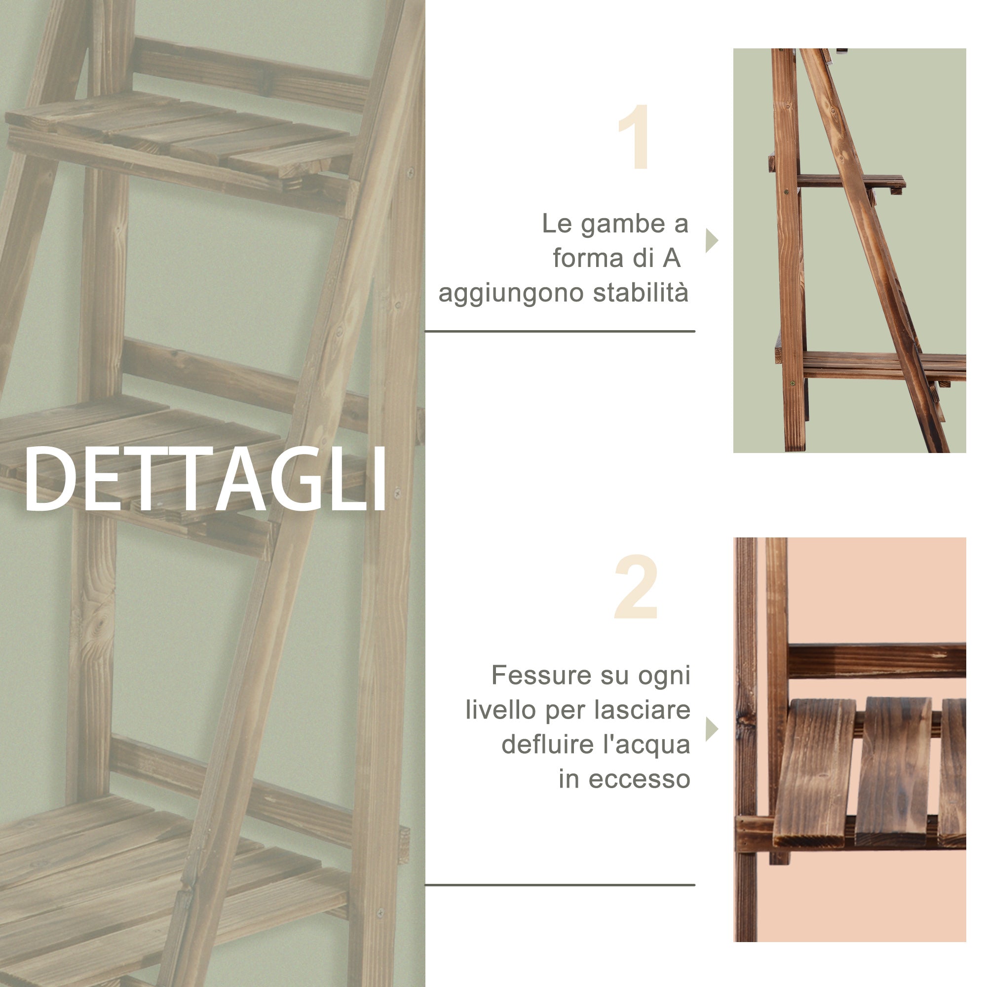 EasyComfort Portapiante Pieghevole Portavasi in Legno di Abete con 3 Livelli Scaffale da Esterno per Piante Portafiori 40x37x93cm