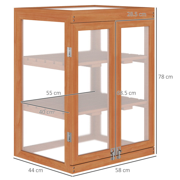 EasyComfort Mini Serra da Giardino a 3 Ripiani in Legno e Policarbonato, 58x44x78cm, Arancione