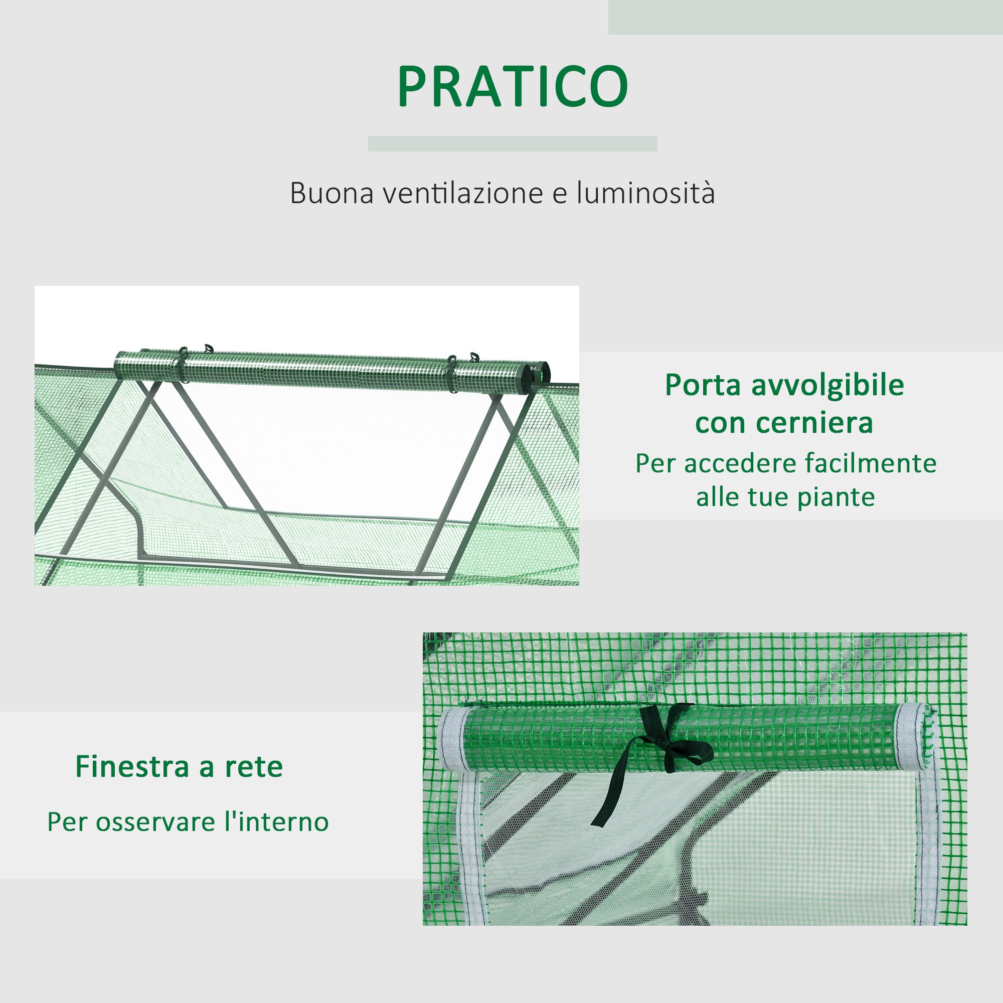 Easycomfort Serra da Giardino in Acciaio con Rivestimento in PE, Porte Avvolgibili e Finestre, 180x140x80cm, Verde