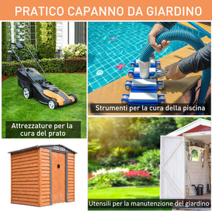 Easycomfort Casetta da Giardino in acciaio e PP con Prese d'Aria e Base, 197x163x178-200 cm, Marrone