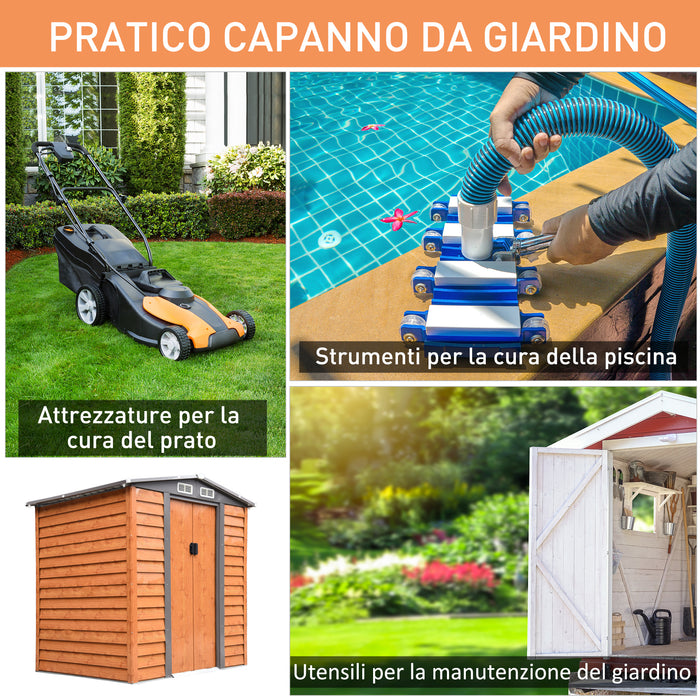 Easycomfort Casetta da Giardino in acciaio e PP con Prese d'Aria e Base, 197x163x178-200 cm, Marrone