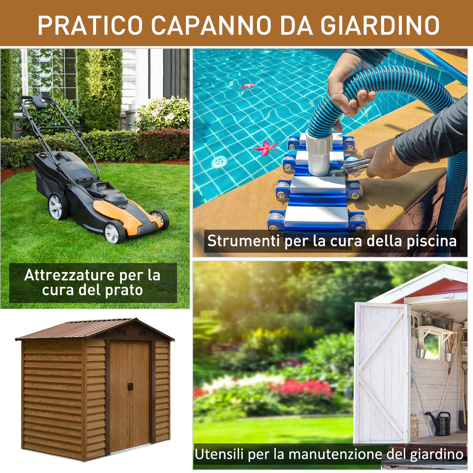 Easycomfort Casetta da Giardino Porta Attrezzi in Acciaio con Porte Scorrevoli e Prese d'Aria, 196x236x208cm, Marrone