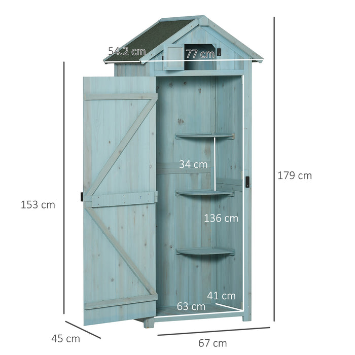 Easycomfort Casetta da Giardino Porta Attrezzi in Legno con 3 Ripiani, 77x54.2x179cm, Blu