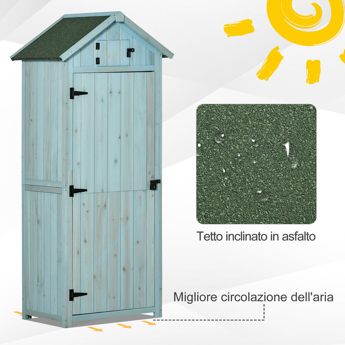 Easycomfort Casetta da Giardino Porta Attrezzi in Legno con 3 Ripiani, 77x54.2x179cm, Blu