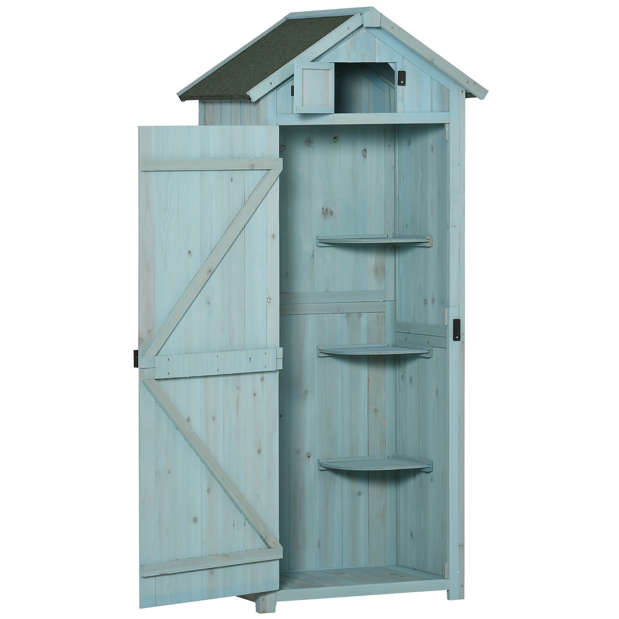 Easycomfort Casetta da Giardino Porta Attrezzi in Legno con 3 Ripiani, 77x54.2x179cm, Blu