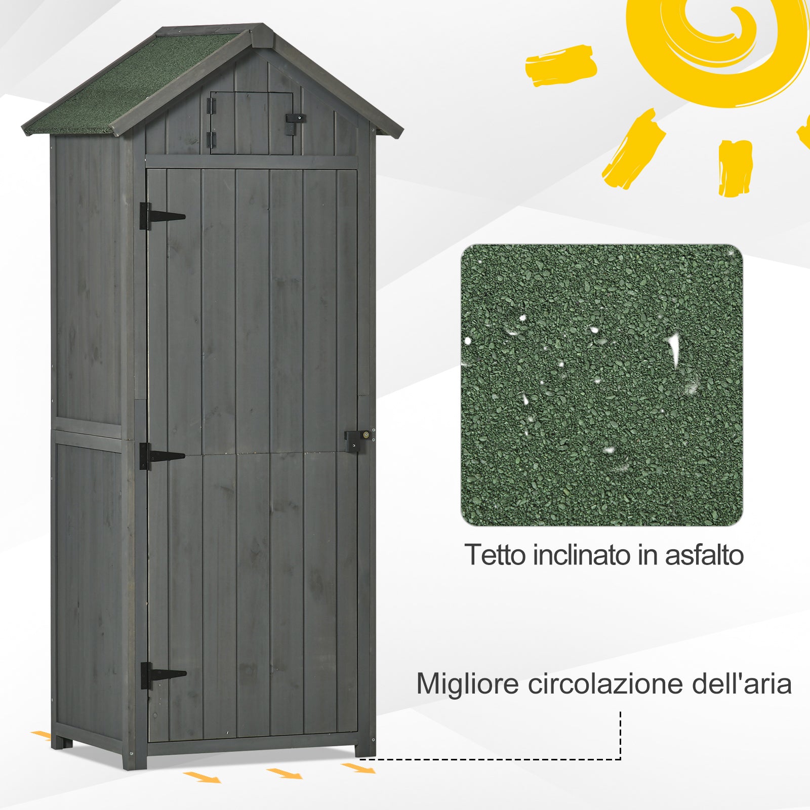 EasyComfort Capanno da Giardino Porta Attrezzi in Legno Impermeabile, 77x54.2x179cm - Grigio