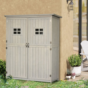 EasyComfort Casetta da Giardino Legno con Porta Doppia, Mensole e Finestre, 127.5x50x164cm