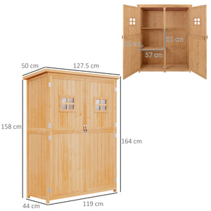 EasyComfort Casetta da Giardino Legno con Porta Doppia, Mensole e Finestre, 127.5x50x164cm