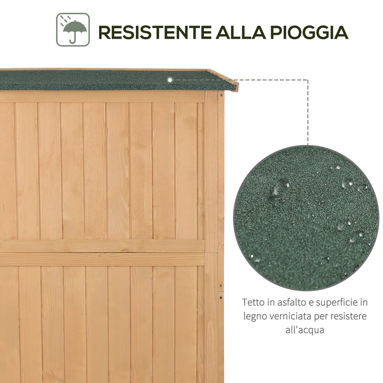 EasyComfort Casetta da Giardino Legno con Porta Doppia, Mensole e Finestre, 127.5x50x164cm