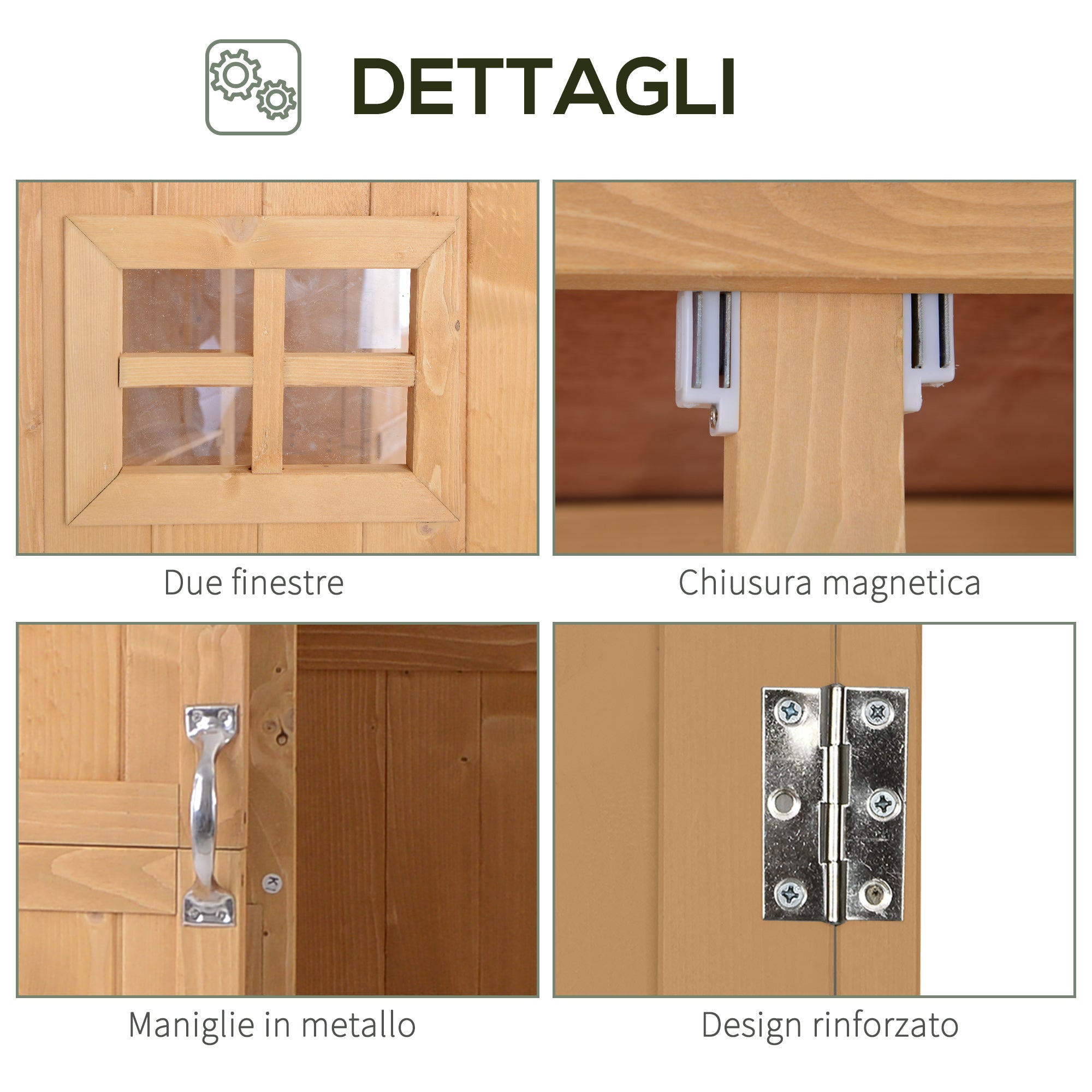 EasyComfort Casetta da Giardino Legno con Porta Doppia, Mensole e Finestre, 127.5x50x164cm