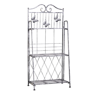 Easycomfort Scaffale Fioriera 3 Ripiani Pieghevole da Giardino Balcone, Metallo, Argento, 44x25x96 cm