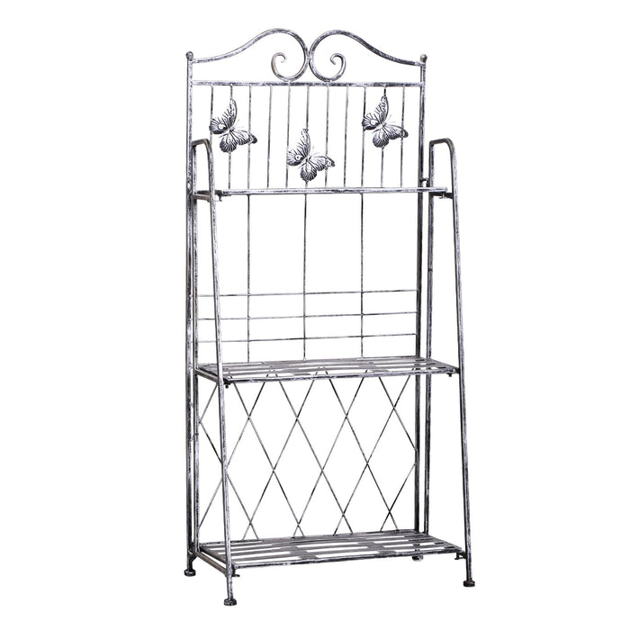 Easycomfort Scaffale Fioriera 3 Ripiani Pieghevole da Giardino Balcone, Metallo, Argento, 44x25x96 cm