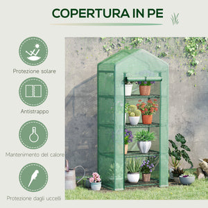 Easycomfort Serra per Piante Verticale con Scaffale a 4 Ripiani in Acciaio e PE Verde Scuro, 70x50x160cm