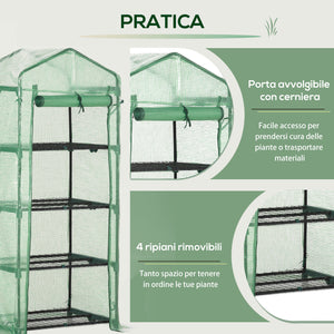 Easycomfort Serra per Piante Verticale con Scaffale a 4 Ripiani in Acciaio e PE Verde Scuro, 70x50x160cm