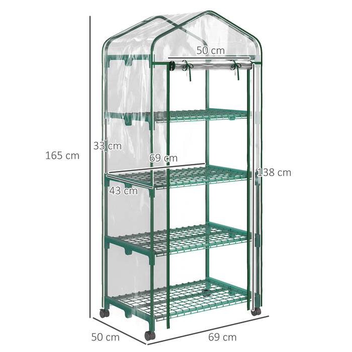 Easycomfort Serra per Piante Verticale con Scaffale a 4 Ripiani in Acciaio e PVC Bianco, 69x50x165cm