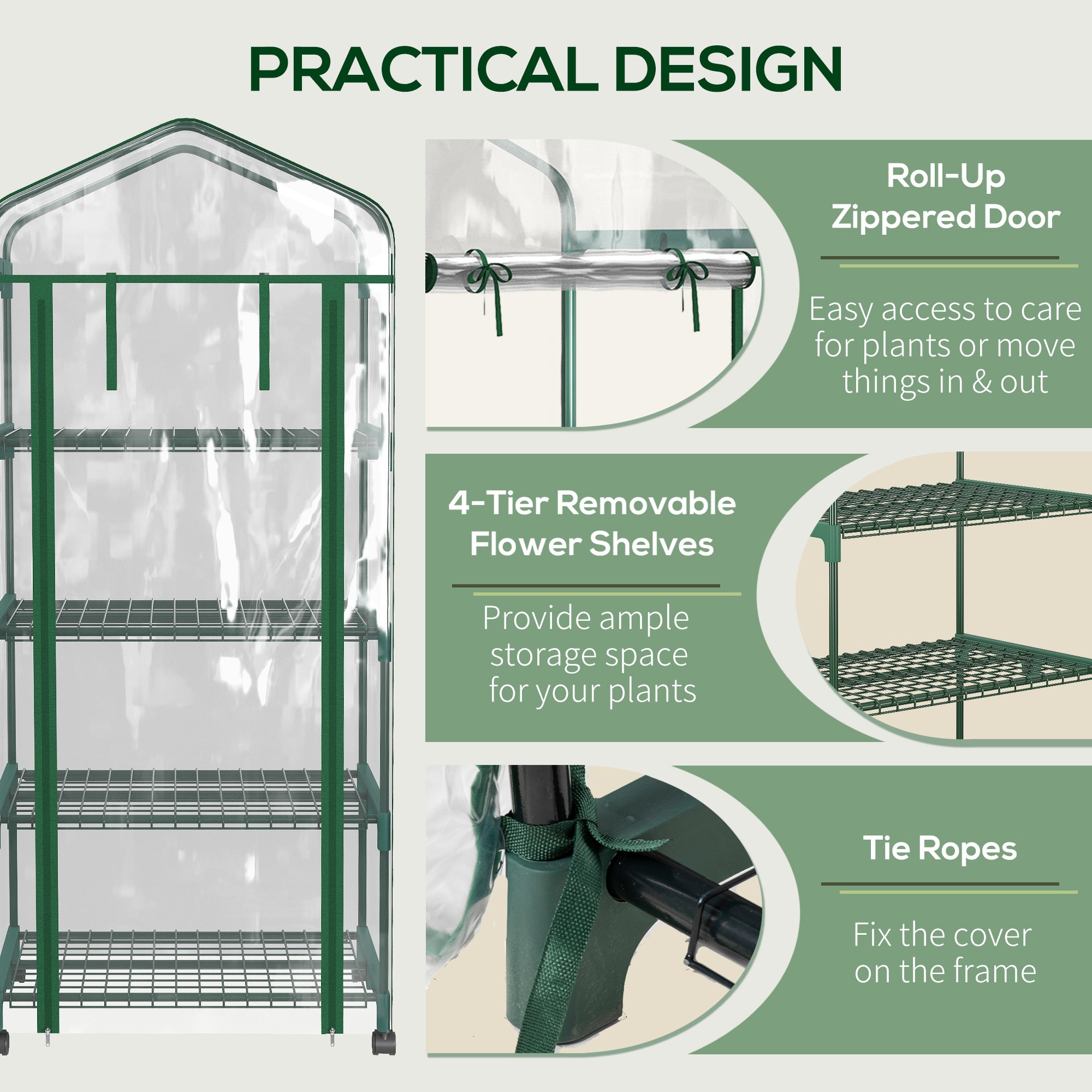 Easycomfort Serra per Piante Verticale con Scaffale a 4 Ripiani in Acciaio e PVC Bianco, 69x50x165cm