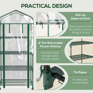 Easycomfort Serra per Piante Verticale con Scaffale a 4 Ripiani in Acciaio e PVC Bianco, 69x50x165cm