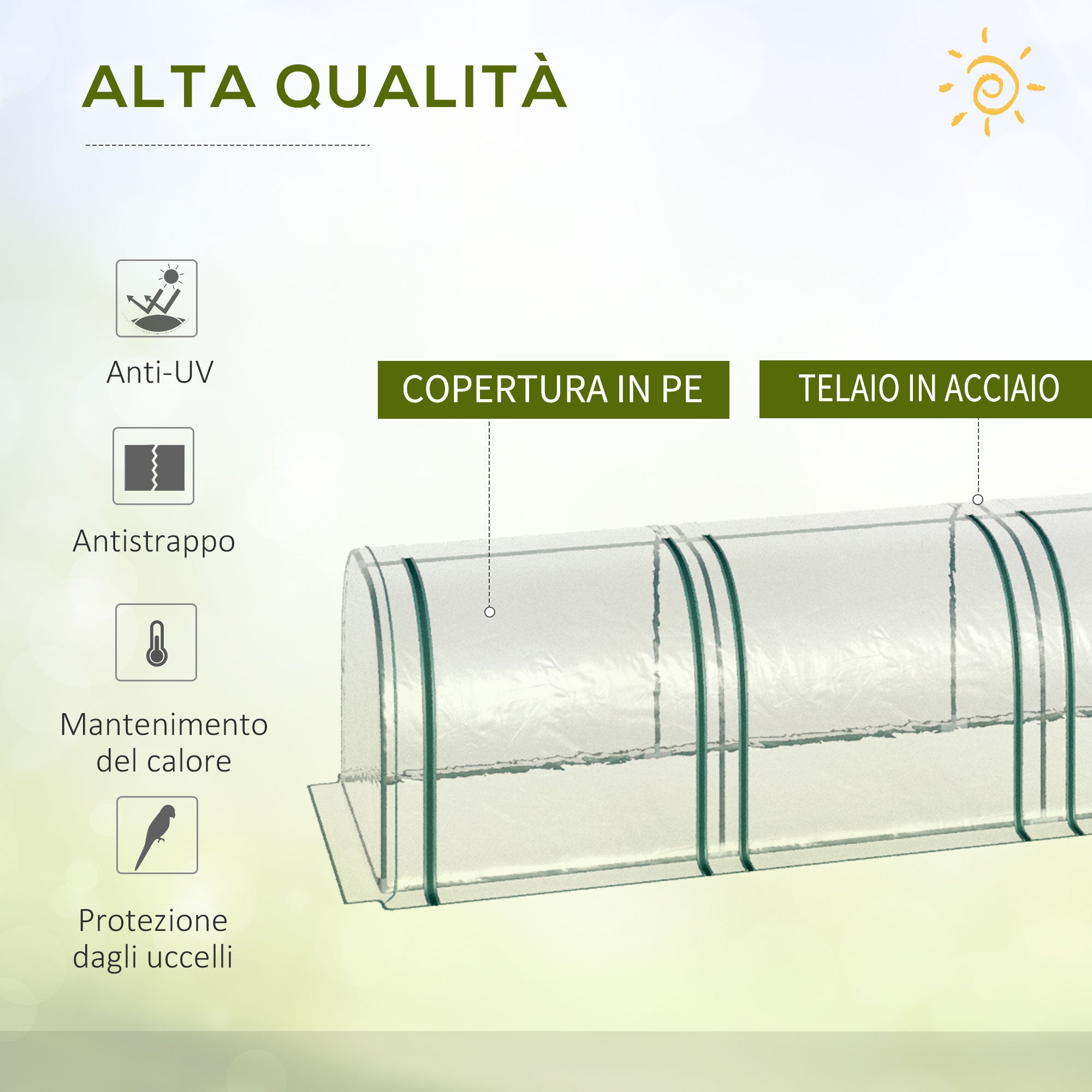 Easycomfort Serra a Tunnel in PVC Trasparente e Acciaio con Porte a Cerniera, 295x100x80 cm