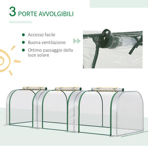 Easycomfort Serra a Tunnel in PVC Trasparente e Acciaio con Porte a Cerniera, 295x100x80 cm