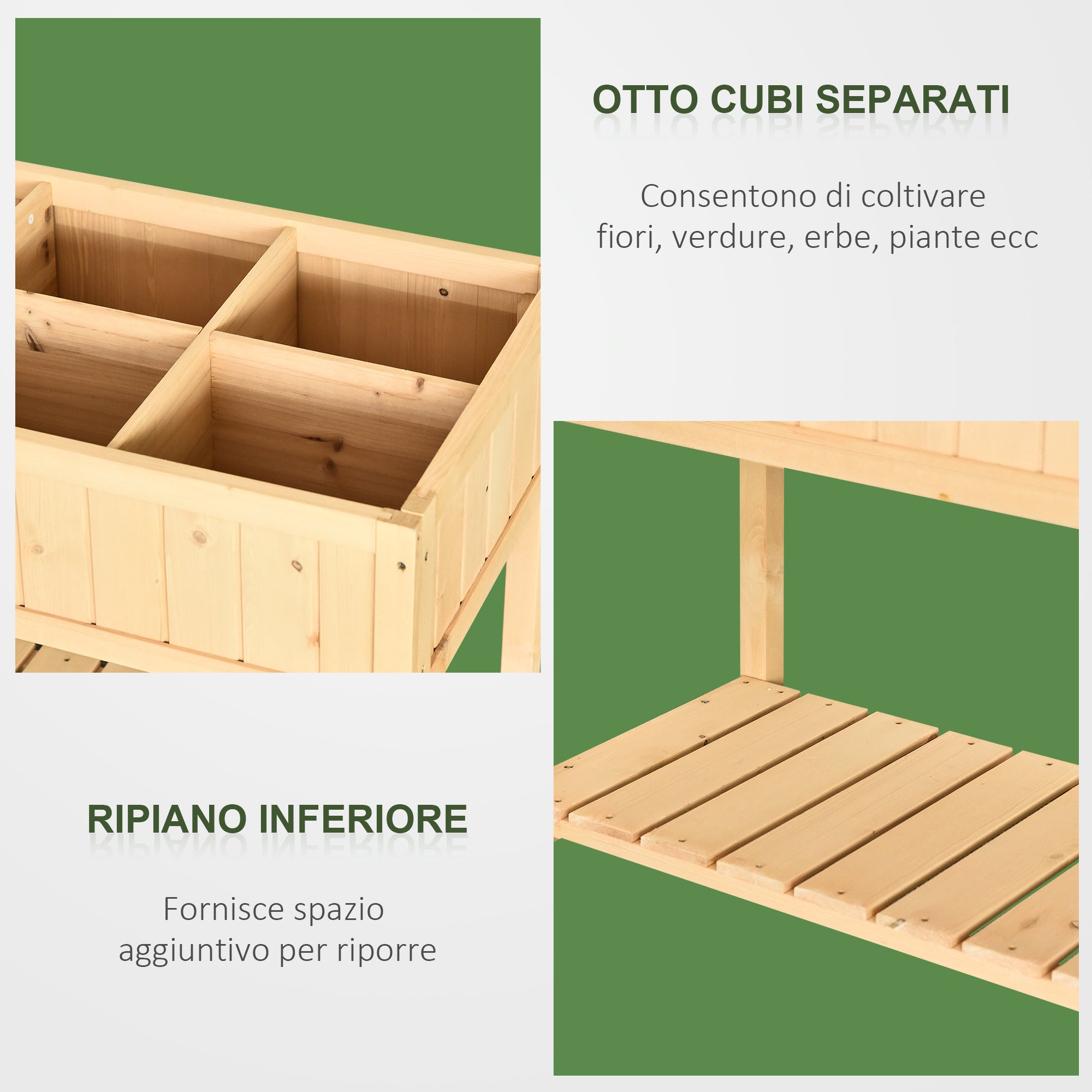 Easycomfort Letto per Orto Rialzato in Legno Orto Pensile Urbano con 8 Griglie e Ripiano Inferiore per Piante da Giardino 120x60x81cm