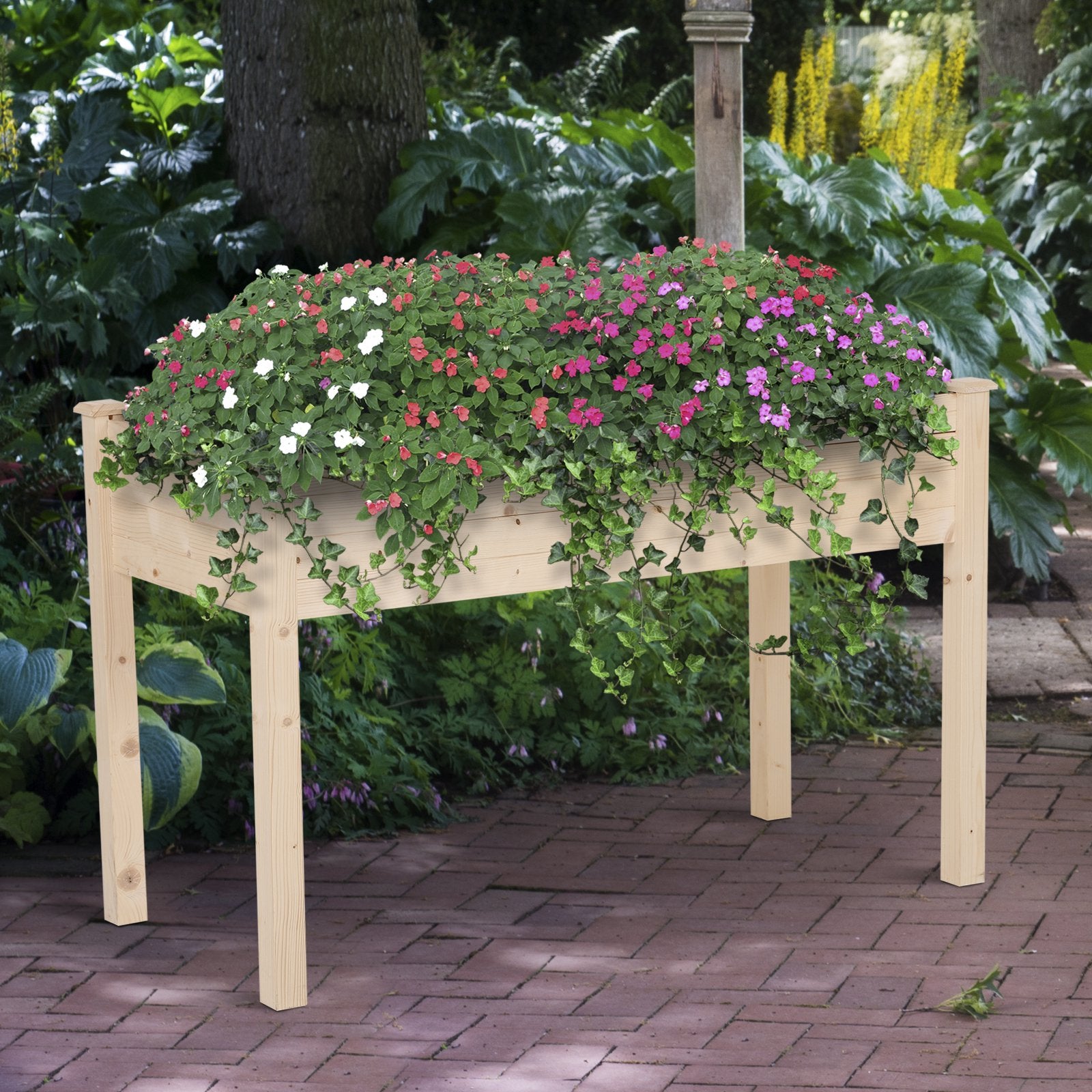 Easycomfort Orto Urbano Pensile Tavolo Porta Piante con Fodera in Tessuto per Giardino 122.5x56.5x76cm legno