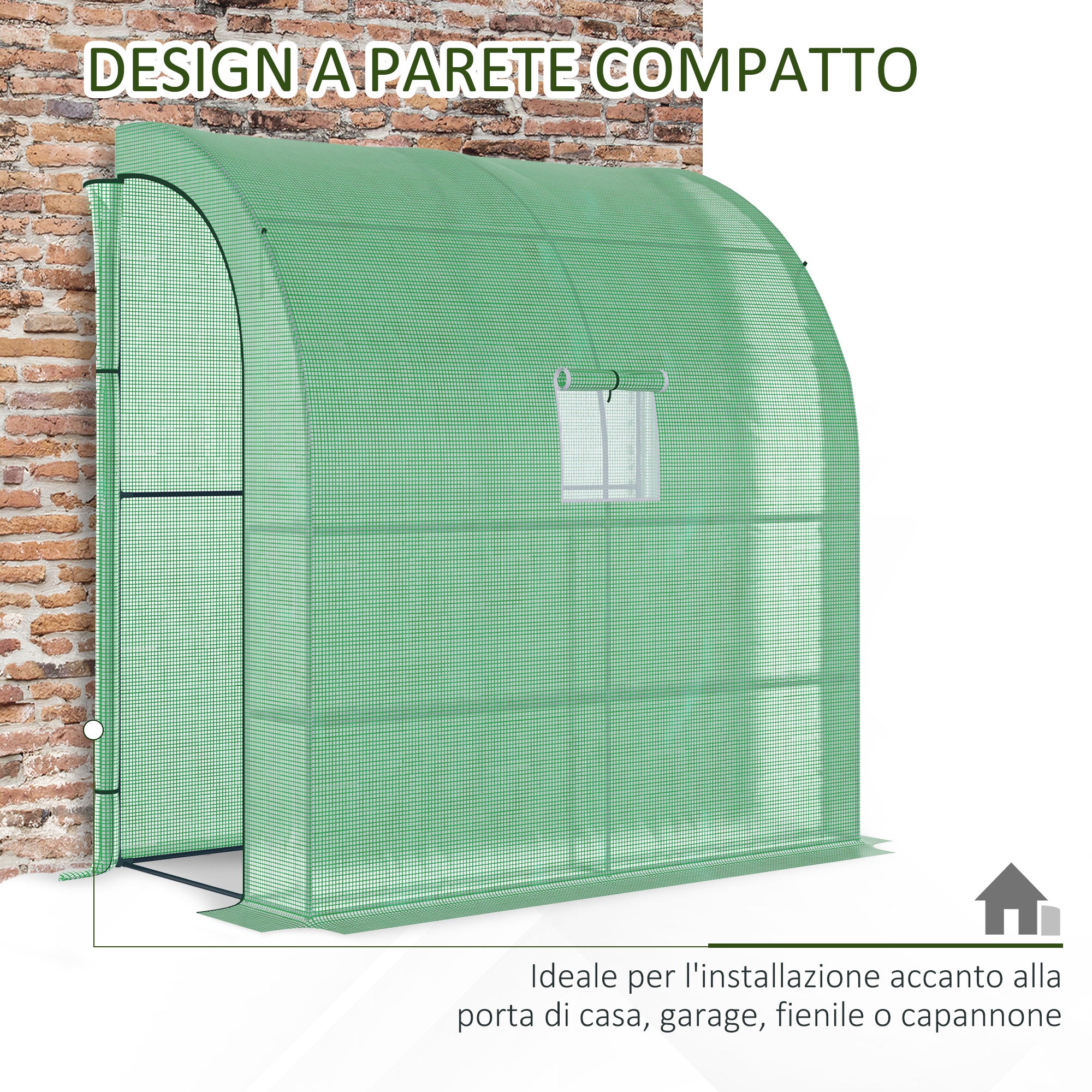 EasyComfort Serra da Parete con 2 Ripiani per Piante e Fiori in Acciaio e PE, 200x100x215 cm, Verde