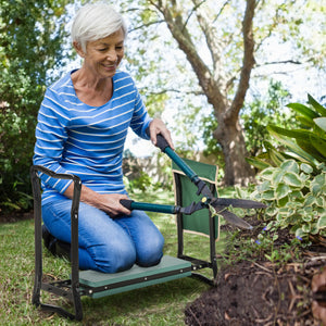 Easycomfort Inginocchiatoio Panca da Giardino Pieghevole 2 in 1, Cuscini in EVA e Borsa Portaoggetti, Colore: Verde e Nero