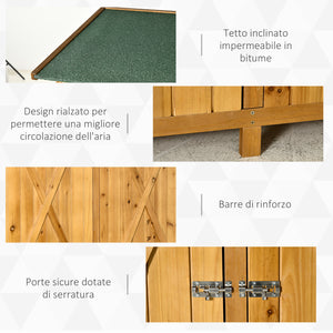 Easycomfort Casetta da Giardino in Legno a 2 Ante con Sgabello Alto a 2 Ripiani e Tetto Idrorepellente, 140x75x157 cm