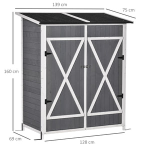 EASYCOMFORT  Casetta da Giardino Porta Utensili in legno, Doppia Porta con Blocco e Tavolo Rimovibile, 139x75x160cm, Grigio