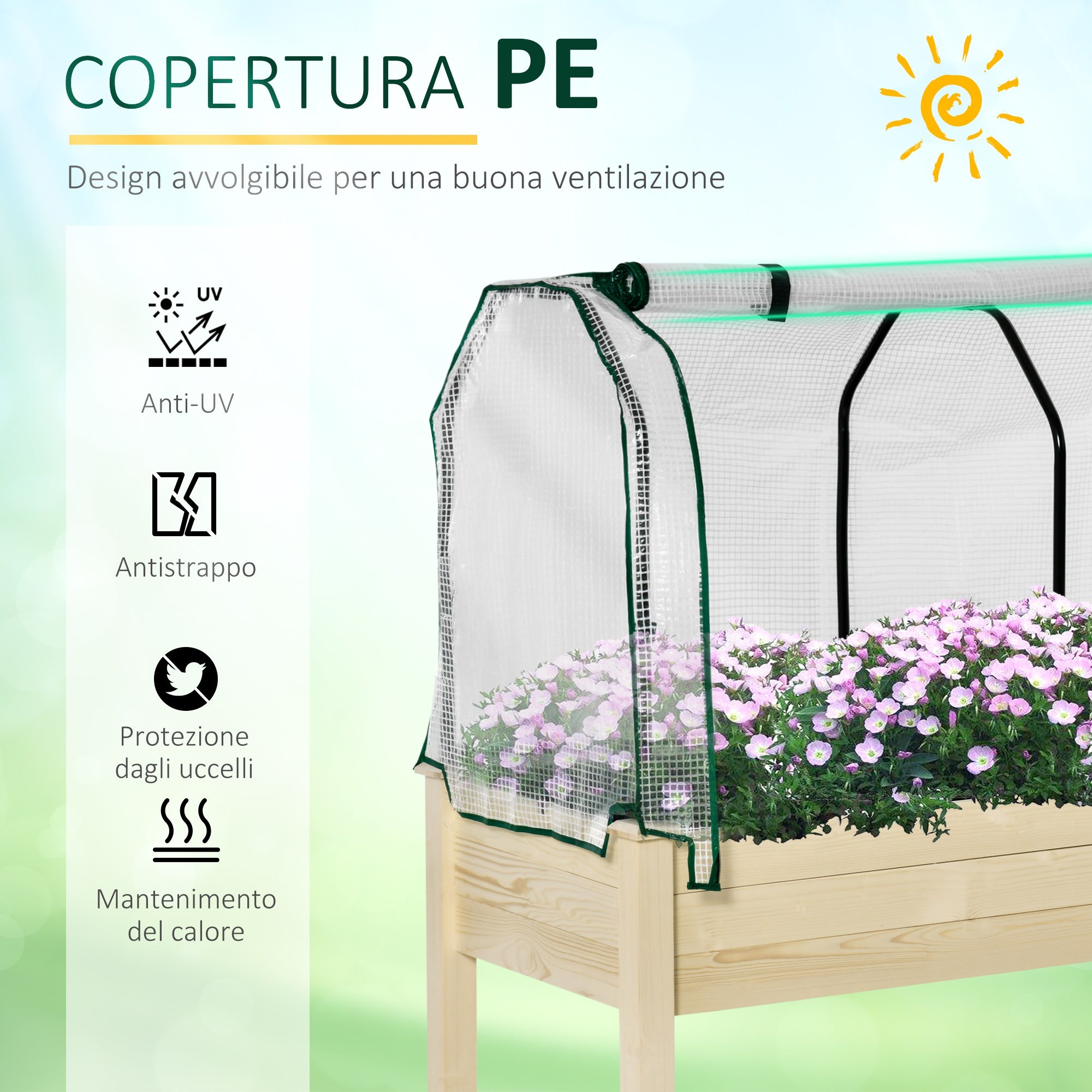 Easycomfort Letto per Orto in Cassetta con Serra da Giardino, Portapiante da Esterno in Legno e PE per Fiori e Verdure, 121x55x117cm