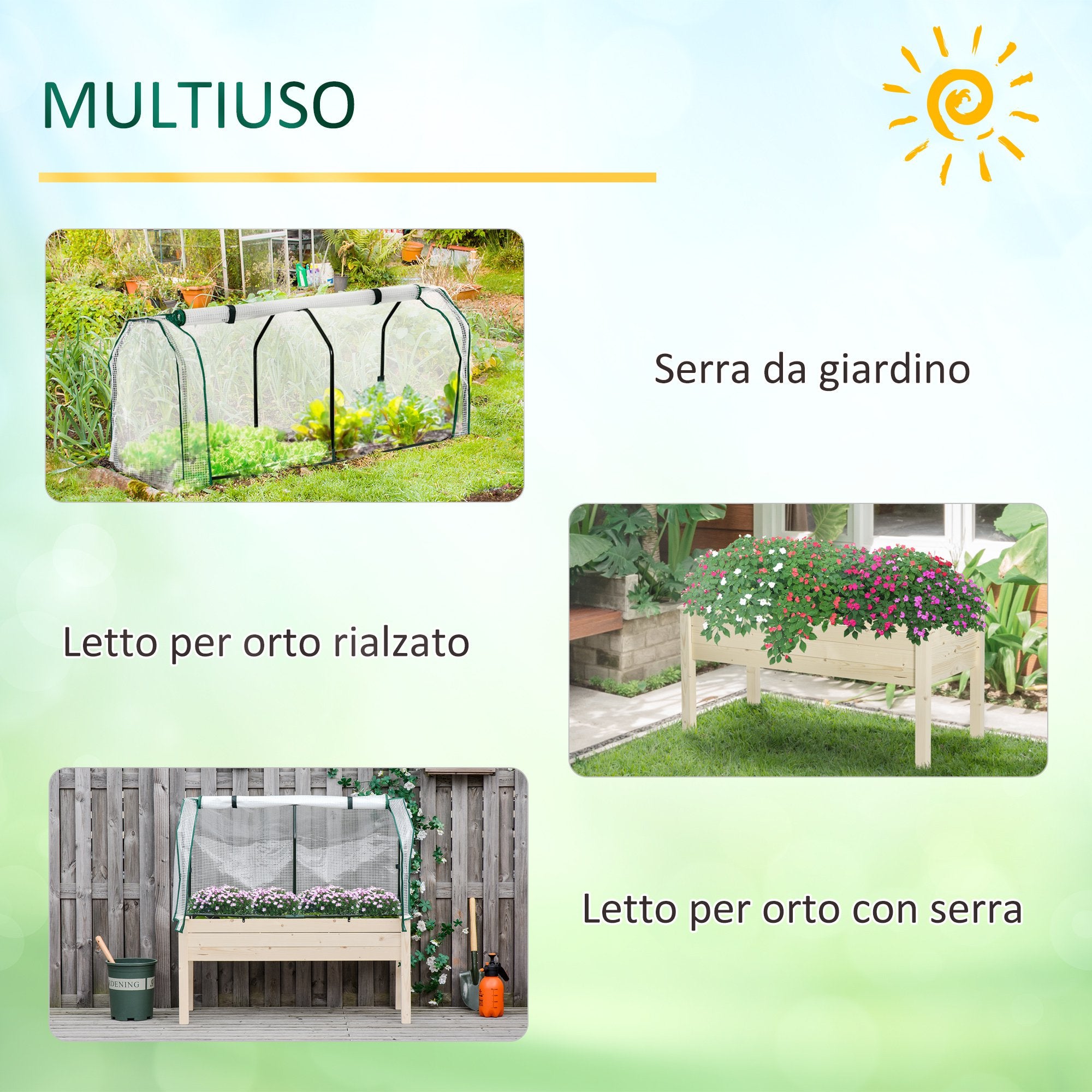 Easycomfort Letto per Orto in Cassetta con Serra da Giardino, Portapiante da Esterno in Legno e PE per Fiori e Verdure, 121x55x117cm